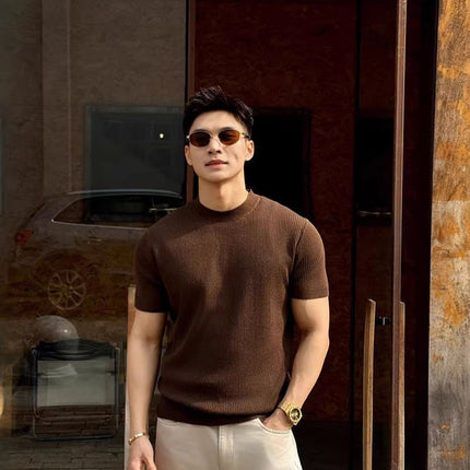Classic Round Neck Knitted T-Shirt for Men