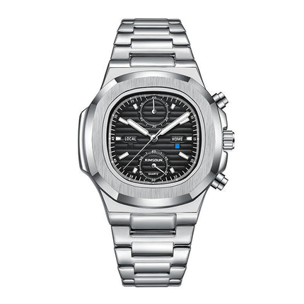 Multifunctional Mens Quartz Watch with Stainless Steel Strap