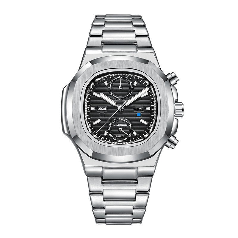 Multifunctional Mens Quartz Watch with Stainless Steel Strap