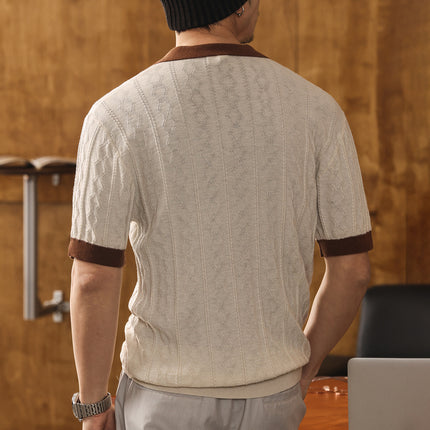 Men's Silk Jacquard Polo Shirt Summer Short Sleeve Knitwear