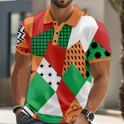 Geometric Print Mens Short Sleeve Polo Shirt