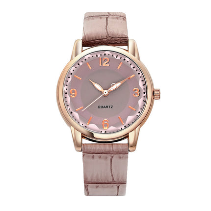 Two Tone Dial Women Quartz Watch Leather Strap