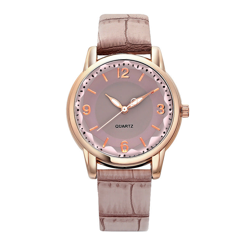 Two Tone Dial Women Quartz Watch Leather Strap