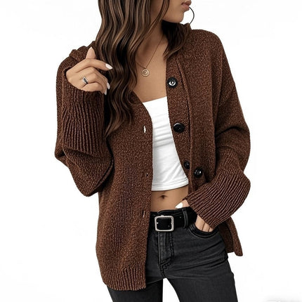 Womens Solid Color Hooded Drawstring Knit Cardigan Jacket