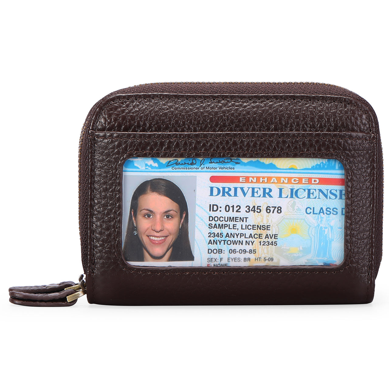 First Cowhide Double Layer Zipper Expanding Card Holder