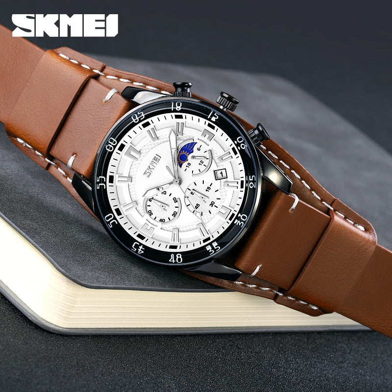 Mens Calendar Leather Strap Watch