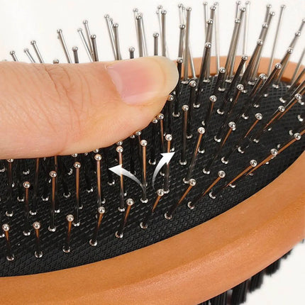 Double-Sided Wooden Pet Grooming Brush with Stainless Steel Pins