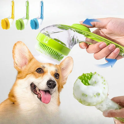 Long-Handle Pet Bathing Brush with Shampoo Dispenser
