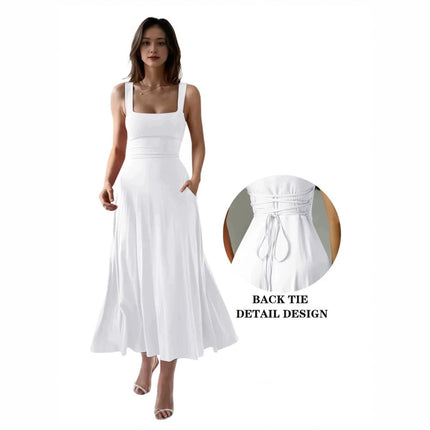 Elegant Square Neck Chiffon Dress