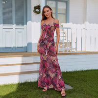 New Off-shoulder Printed Maxi Slip Dress For Women