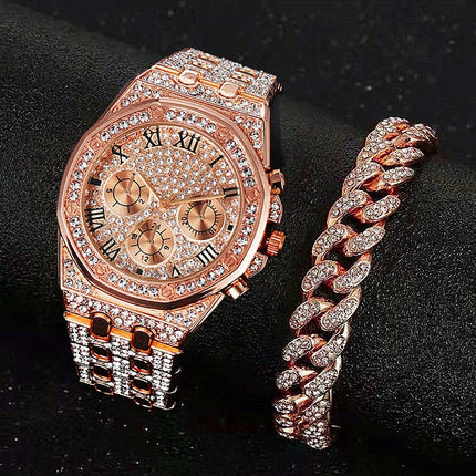 Diamond Imitation Three-Eye Quartz Watch