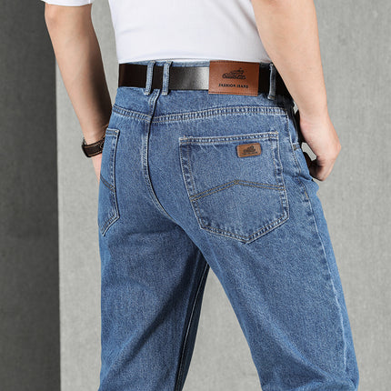 Mens Loose Fit High Waisted Denim Trousers