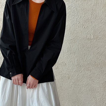 Womens Loose V-Neck Long-Sleeve Shirt