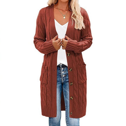 Women's Knitted Long Cable Cardigan Sweater