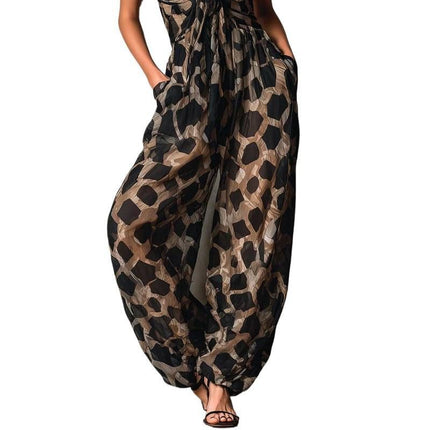 Vintage Leopard Print Twist Strap Jumpsuit
