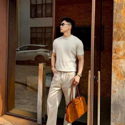 Classic Round Neck Knitted T-Shirt for Men