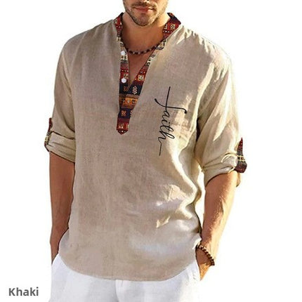 Summer Printed Stand Collar Shirt