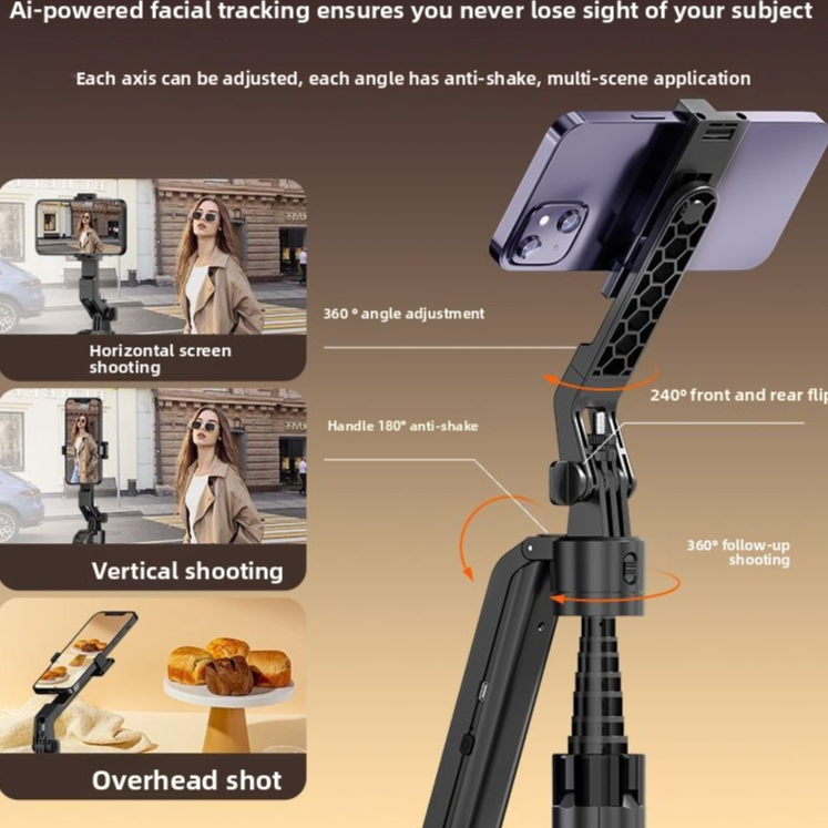 AI Tracking Phone Gimbal with Extendable Selfie Stick