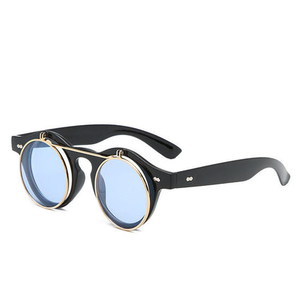 Retro Double Layer Flip Top Round Sunglasses