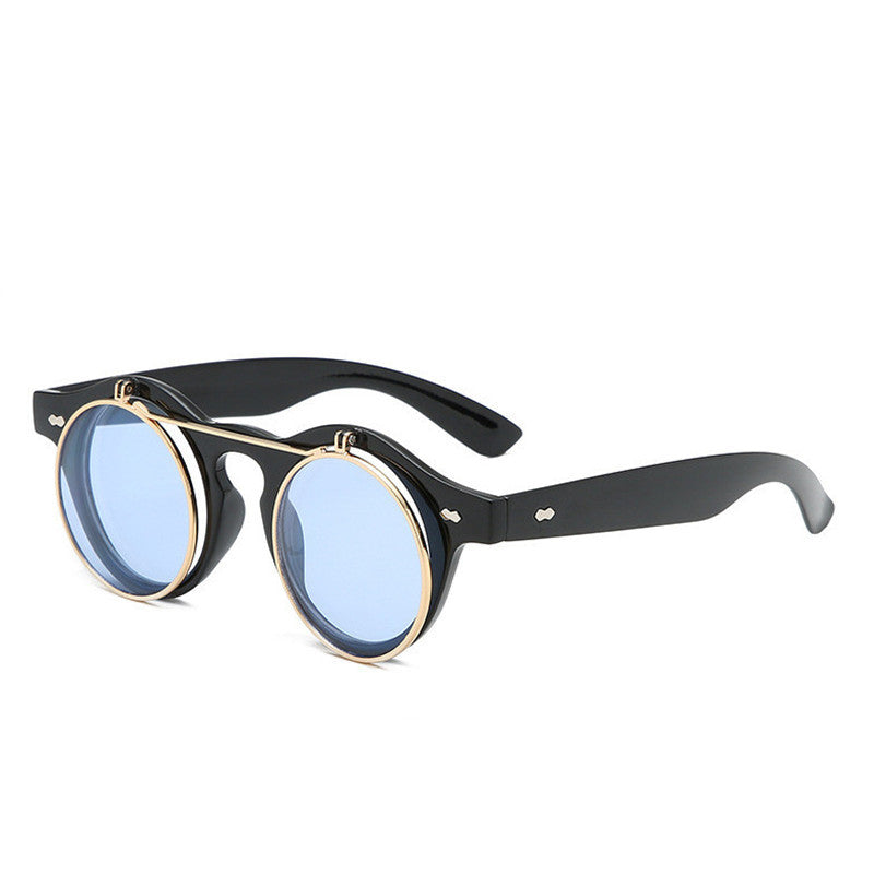 Retro Double Layer Flip Top Round Sunglasses
