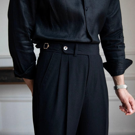 Mens Straight Cut Casual Trousers Summer Lightweight Polyester