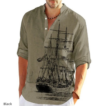 Summer Printed Stand Collar Shirt