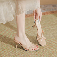 316-F3 High Heel Square Toe High-grade Outdoor Slippers