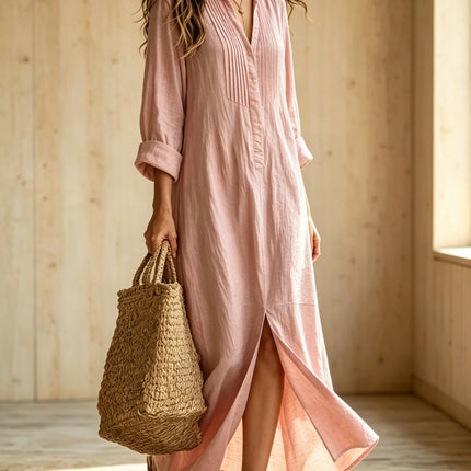 Womens Button Down Long Sleeve Cotton Dress