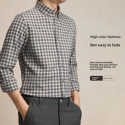 Pure Cotton Brushed Plaid Shirt for Men