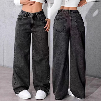 Womens High Waist Straight Leg Denim Pants