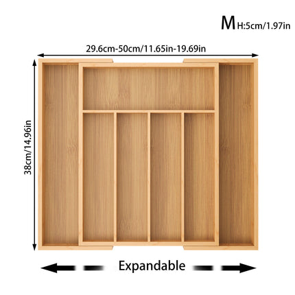 Adjustable Bamboo Kitchen Cutlery Drawer Organizer Tray