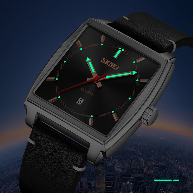Men's Luminous Water Resistant Leather Strap Quartz Watch
