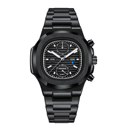 Multifunctional Mens Quartz Watch with Stainless Steel Strap