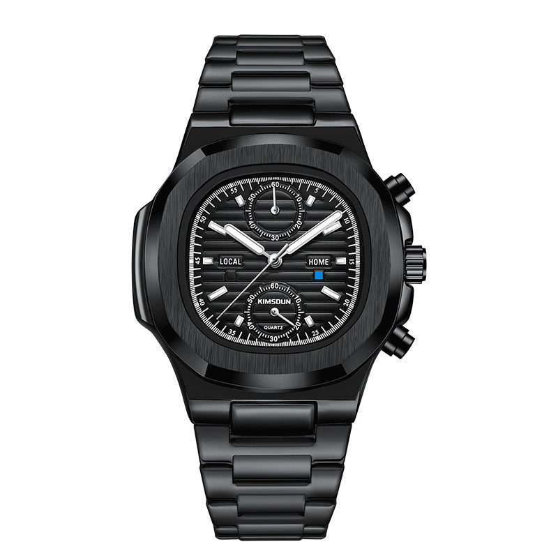 Multifunctional Mens Quartz Watch with Stainless Steel Strap