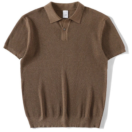 Summer Cooling Knitted Ribbed Texture Polo Shirt for Men with One Button Turn-down Collar
