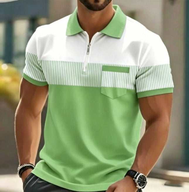 Men's 3D Digital Print Polo Shirt Short Sleeve Striped Turn Down Collar