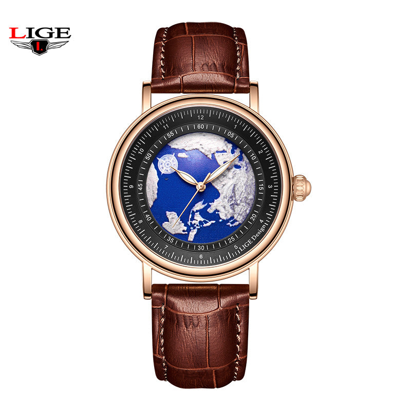 Mens Leather Strap Calendar Watch