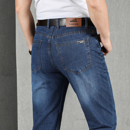 Mens Loose Fit High Waisted Denim Trousers