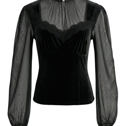 Elegant Mesh Patchwork Bell Sleeve Top