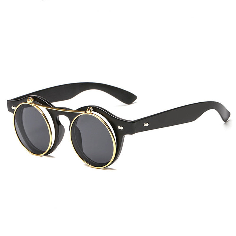 Retro Double Layer Flip Top Round Sunglasses