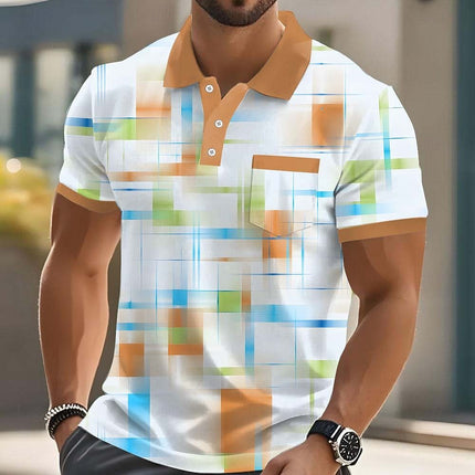 Geometric Print Mens Short Sleeve Polo Shirt