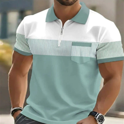 Men's 3D Digital Print Polo Shirt Short Sleeve Striped Turn Down Collar