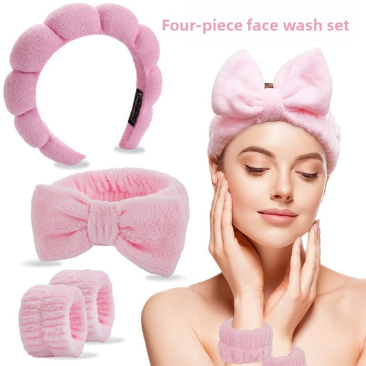 Four-piece set of face washing headbands and hair hoops