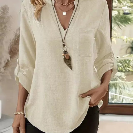 Womens V-neck Linen Blend Shirt