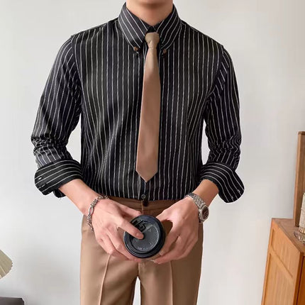 Anti-Wrinkle Slim Fit Mens Long Sleeve Striped Shirt
