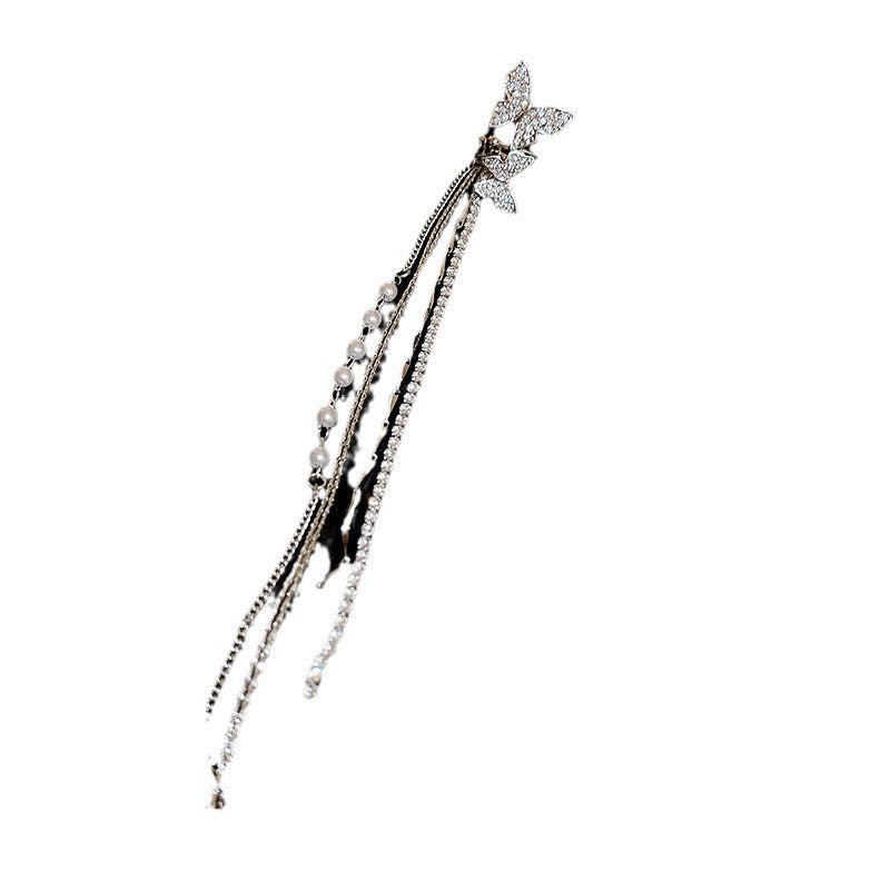 Zircon Star Moon Tassel Clip Earrings