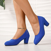 Autumn New Shallow Round Toe Thick Heel Slip-on Elegant High Heels
