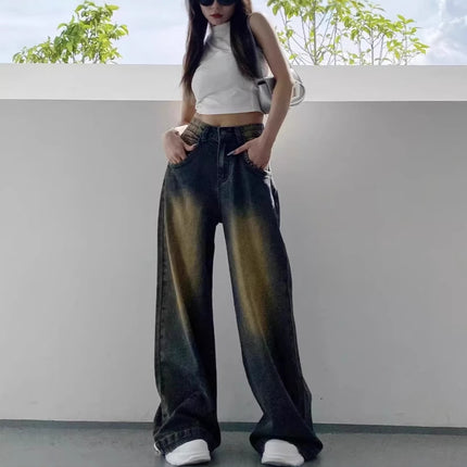 Womens High Waist Wide Leg Denim Pants