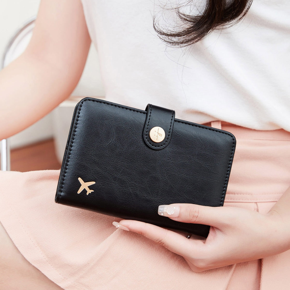 حقيبة بسيطة وعملية متعددة الاستخدامات لحفظ جواز السفر، أنيقة لحفظ المستندات، مع غطاء واقٍ.