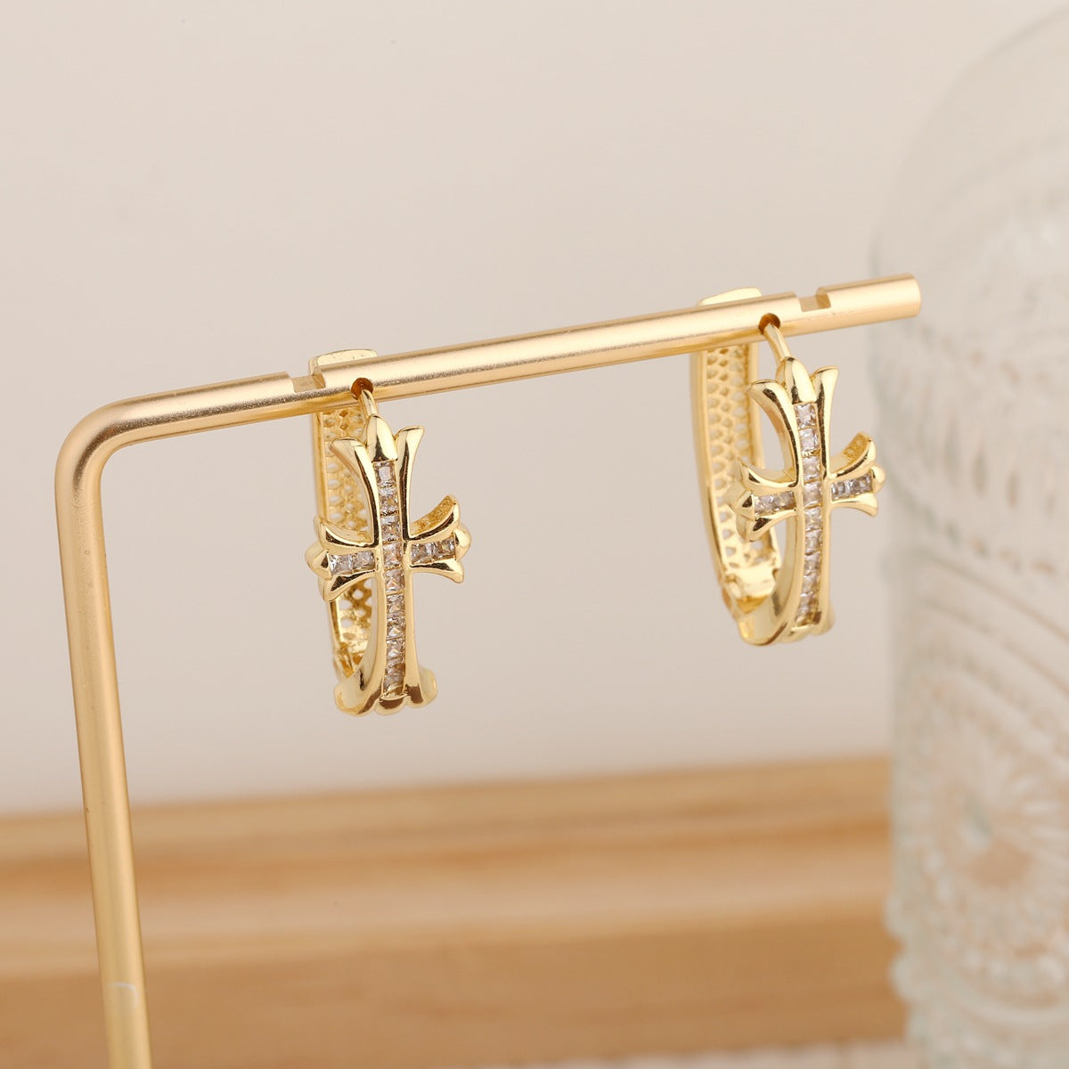 Diamond Cross Hoop Earrings